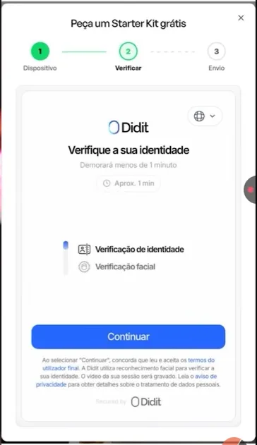 Início da verificação de identidade