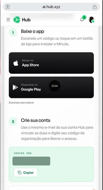 Código ORG na plataforma