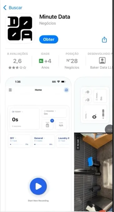 Instalação do app Minute Data