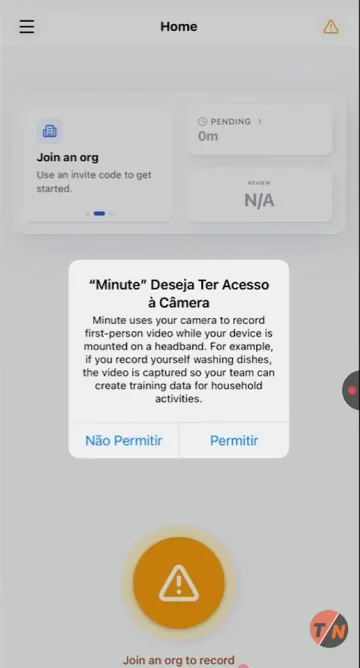 Pedido de permissão de câmera
