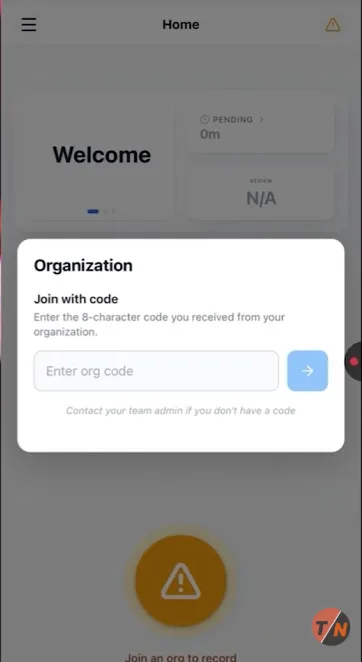 Colando o código ORG no app