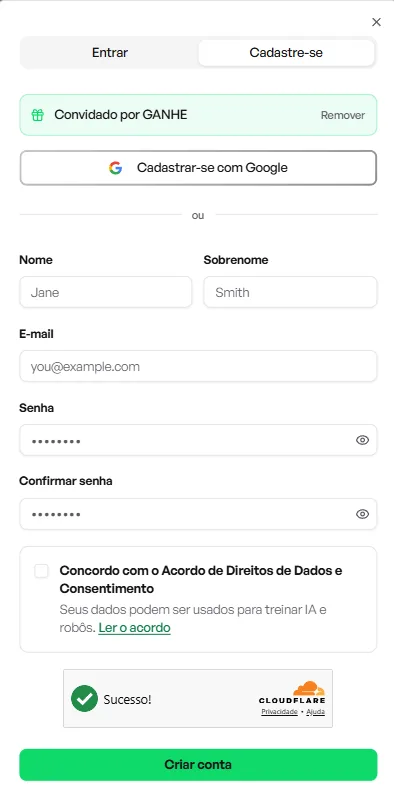 Botão de cadastro