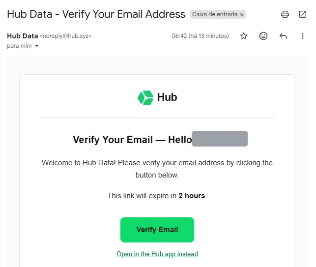 Aviso de confirmação de e-mail